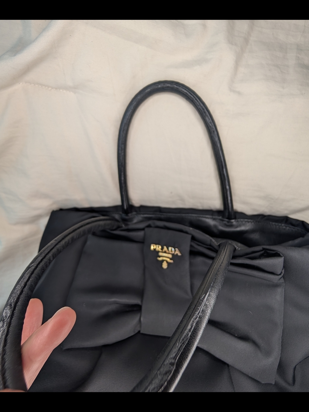 Prada Black Nylon Tote with Signature Bow and Gold Logo - Picture 5 of 13